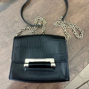 Diane Von Furstenberg DVF Black Leather Crossbody Bag w/ Gold Chain